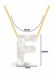 Vera Perla 18k Yellow Gold F Letter Pendant Necklace for Women, with Mother of Pearl Stone, White/Gold