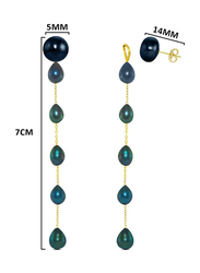 Vera Perla 18K Solid Yellow Gold Simple Dangle Earrings for Women, with Detachable 5mm Pearls Stone, Blue/Gold