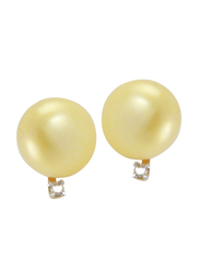Vera Perla 18K Gold Buttons Earrings for Women, with 0.04 ct Diamond and Pearl Stone, Yellow/Gold