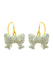 Vera Perla 10K Solid Gold Bow Design Dangle Earrings for Women, White/Gold