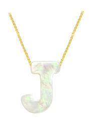 Vera Perla 18k Yellow Gold J Letter Pendant Necklace for Women, with Mother of Pearl Stone, White/Gold/Green