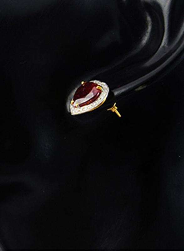 فيرا بيرلا أقراط من الذهب عيار 18 قيراط للنساء، مرصع بـ 0.28 قيراط من الألماس الأصلي، وحجر الياقوت على شكل قلب- باللون الأحمر