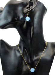 Vera Perla 2-Pieces 18K Solid Yellow Gold Simple Pendant Necklace for Women, with Earrings and 10 mm Stone, Blue