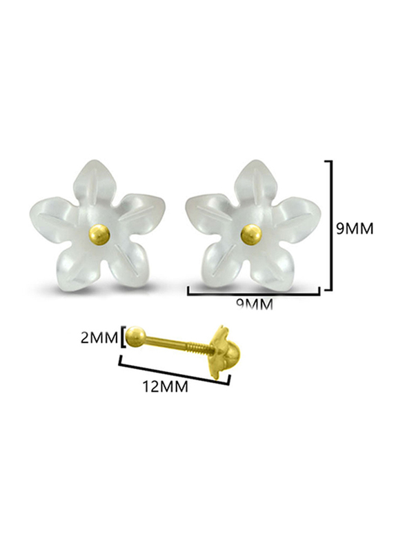 Vera Perla 18K Gold Stud Earrings for, with Women Flower Shell and9mm Pearls Stone, White/Gold