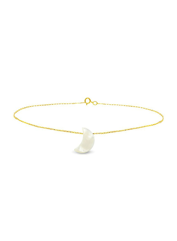 Vera Perla 18K Gold Chain Bracelet for Women, with Crescent Shape Mother of Pearl Stone, Gold/White