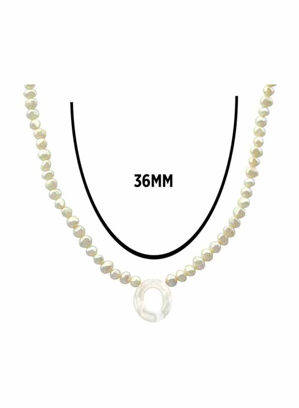 Vera Perla 18K Gold Strand Pendant Necklace for Women, with Letter O and Mother of Pearl Stones, White
