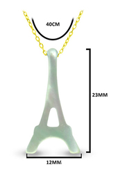 Vera Perla 18K Gold Eiffel Tower Shape Necklace for Women, with Mother of Pearl Stone, Off White