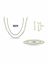 Vera Perla 3-Pieces 18K Gold Jewellery Set for Women, with Necklace, Bracelet and Dangle Earrings, with Pearl Stones, White