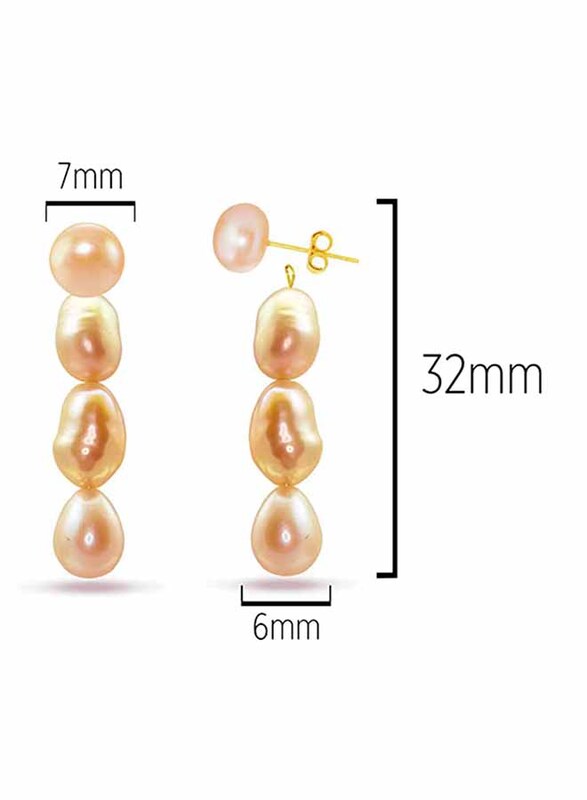 Vera Perla 10K Gold Stud Dangle Pearls Earrings for Women, with Pearl Stones, Rose Gold