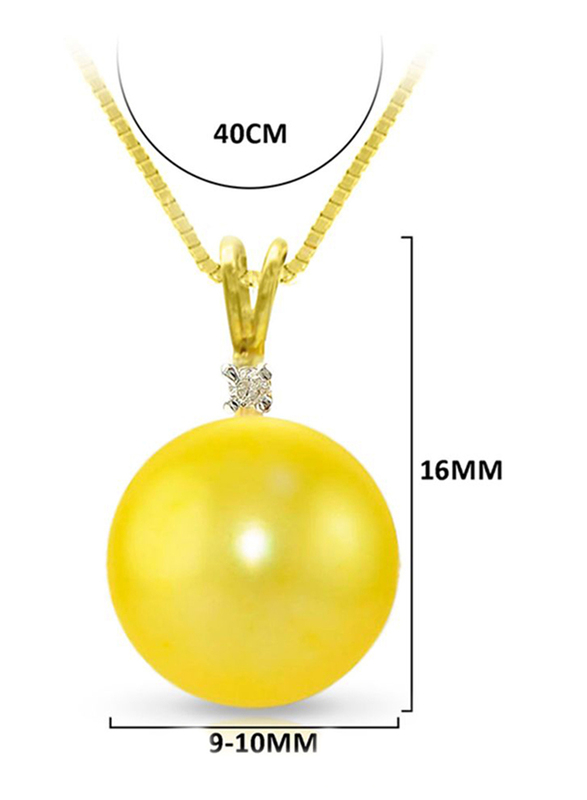 Vera Perla 18K Gold Pendant Necklace for Women, with 0.02ct Genuine Diamonds and 9-10mm Pearl Stone, Yellow