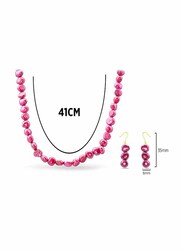 Vera Perla 2-Pieces 18K Gold Strand Jewellery Set for Women, with Necklace and Earrings, with Pearl Stones, Pink