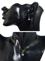 Vera Perla 2-Pieces 18K Gold Jewellery Set for Women, with Necklace & Earrings, with Diamond & Pearl Stone, Gold/Black