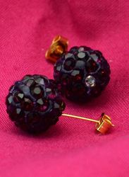 Vera Perla 10K Solid Gold Stud Earrings for Women, with 10 mm Crystal Ball, Gold/Dark Purple