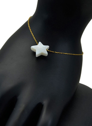 Vera Perla 10k Gold Chain Bracelet for Women, with Star Shape Mother of Pearl Stone, Gold/White