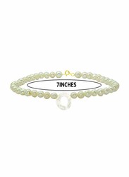 Vera Perla 18K Gold Strand Beaded Bracelet for Women, with Letter O Mother of Pearl and Pearl Stone, White
