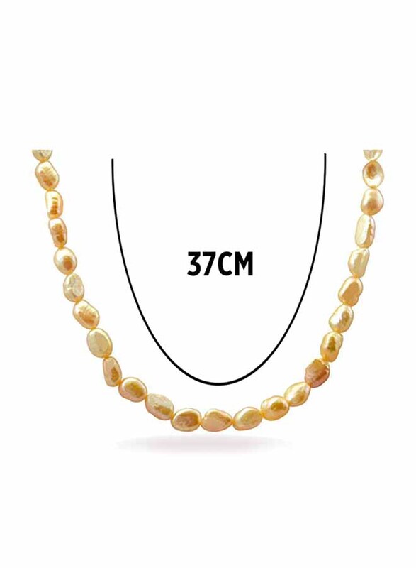 Vera Perla 10K Gold Strand 37cm Beaded Necklace for Women, with Mother of Pearl Stones, Rose Gold