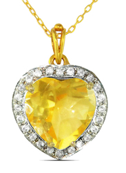 فيرا بيرلا سلسال من الذهب عيار 18 للنساء، مع 0.14 قيراط من الماس وتعليقة قلب من حجر السترين - ذهبي وأصفر