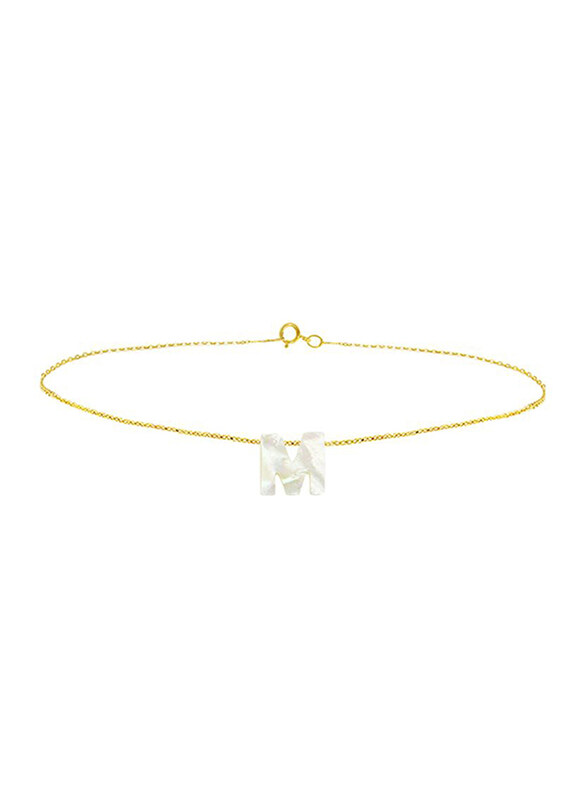 

Vera Perla 18K Gold Charm Bracelet for Women, with M Letter Mother of Pearl Stone, Gold/White