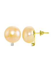 Vera Perla 18K Gold Earrings for Women, with 0.04 ct Diamonds and 9-10mm Pearl, Rose Gold