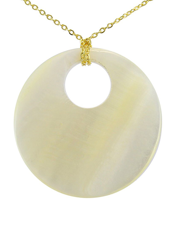 Vera Perla 18k Yellow Gold Chain Necklace for Women, with Circle Mother of Pearl Pendant, Gold/White