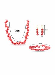 Vera Perla 3-Pieces 18K Gold Jewellery Set for Women, with Necklace, Bracelet and Earrings, with Pearl Stones, Red