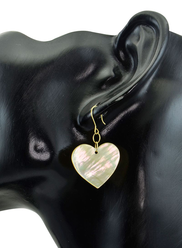 Vera Perla 18K Gold Dangle Earrings for Women, with Heart Shape Mother of Pearl Stone, Gold
