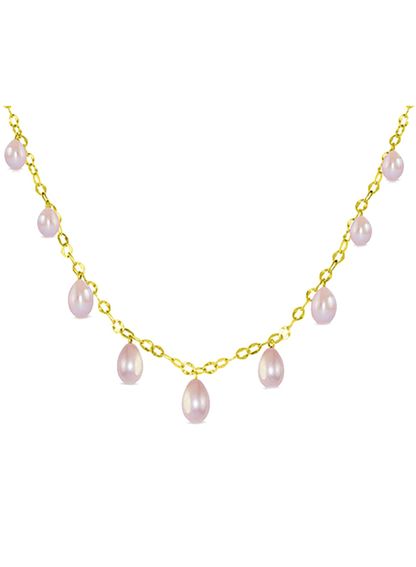 Vera Perla 18K Gold Drops Chain Necklace for Women, with Pearl Stone, Gold/Purple