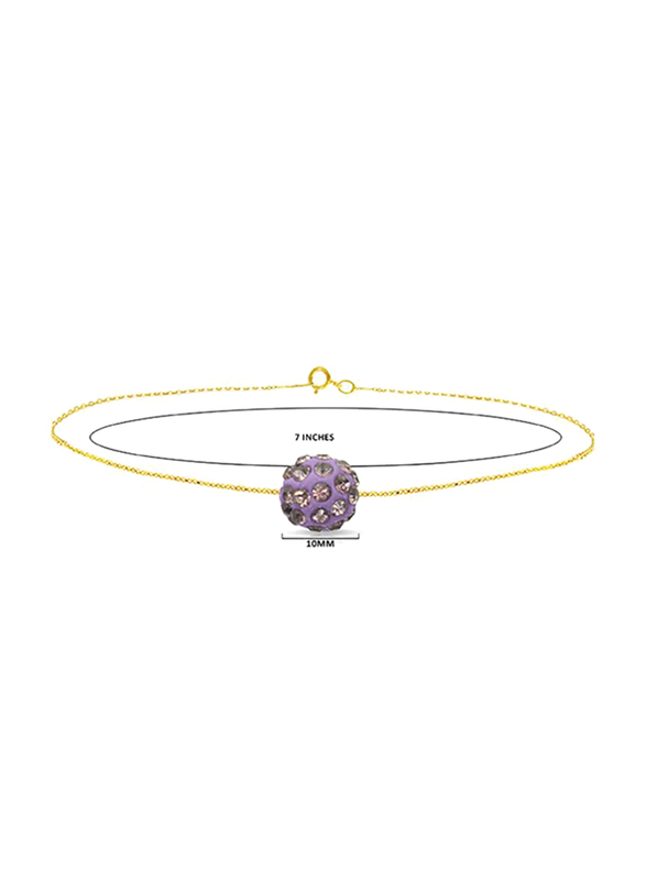 Vera Perla 10K Solid Gold Chain Bracelet for Women, with 10 mm Crystal Ball, Gold/Light Purple