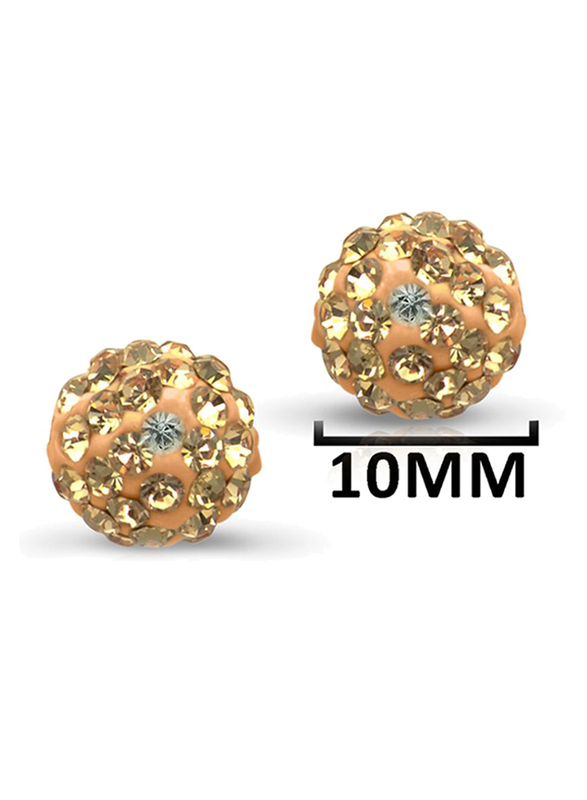 Vera Perla 10K Solid Gold Stud Earrings for Women, with 10 mm Crystal Ball, Gold/Peach