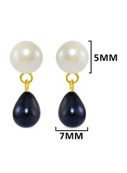 Vera Perla 18K Yellow Gold Drop Earrings for Women, with Pearl Stone, White/Black