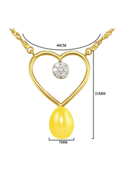 Vera Perla 18k Gold Heart Pendant Necklace for Women, with 0.07ct Genuine Diamonds and Pearl, Yellow