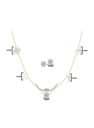 Vera Perla 3-Pieces 10k Gold Strand Jewellery Set for Women, with Necklace, Bracelet and Earrings, with Gradual Built In Mother of Pearl Stone and Crystal Ball, Gold/White