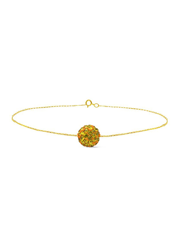 Vera Perla 18K Solid Yellow Gold Simple Chain Bracelet for Women, with 10mm Crystal Ball, Gold/Green/Orange