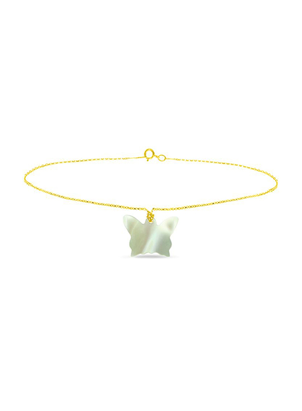 Vera Perla 18K Gold Chain Bracelet for Women, with Butterfly Shape Mother of Pearl Stone, Gold/Jade