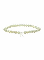 Vera Perla Elastic Stretch Bracelet for Women, with Letter K Mother of Pearl and Pearl Stone, White