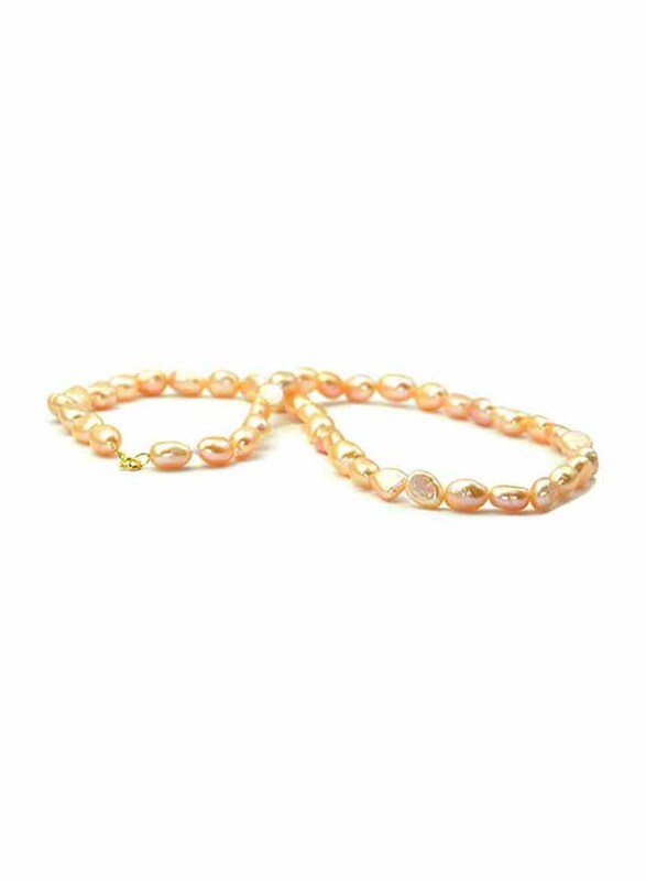 Vera Perla 10K Gold Strand 37cm Beaded Necklace for Women, with Mother of Pearl Stones, Rose Gold