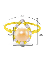 Vera Perla 18K Solid Gold Drop Fashion Ring for Women, with Diamonds and 7mm Pearl, Gold/Silver/Peach, 6 US