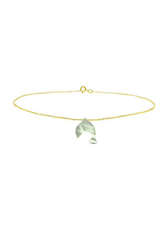 Vera Perla 18K Gold Chain Bracelet for Women, with Dolphin Shape Mother of Pearl Stone, Gold/Jade