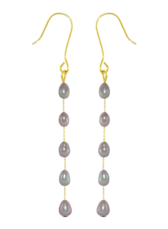 Vera Perla 10K Gold Opera Drop Earrings for Women, with White Pearl Stones, Purple