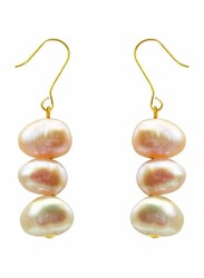 Vera Perla 10 Karat Gold Drop Earrings for Women, with Pearl Stones, Rose Gold