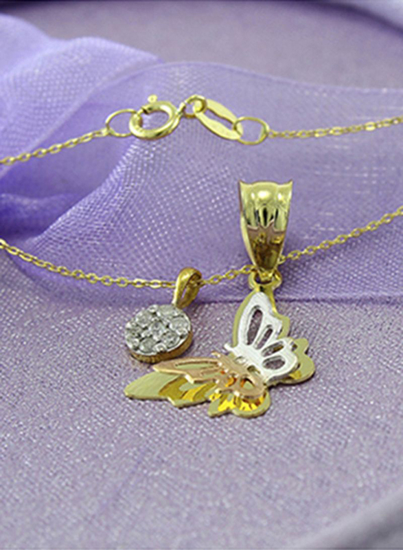 Vera Perla 18K White & Yellow Gold Butterfly & Solitaire Pendant Necklace for Women, with 0.07ct Genuine Diamonds, Gold