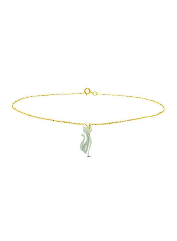 Vera Perla 18K Gold Chain Bracelet for Women, with Cat Shape Crystal Mother of Pearl Stone, Gold/White