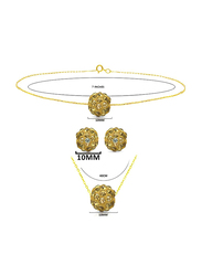 Vera Perla 3-Pieces 10K Solid Gold Earring, Bracelet and Necklace Set for Women, with Necklace, Bracelet and Earrings, with 10 mm Crystal Ball, Gold