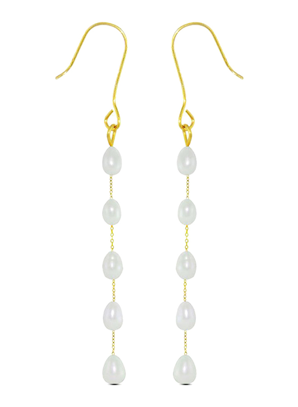 Vera Perla 10K Gold Opera Drop Earrings for Women, with White Pearl Stones, White