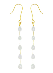 Vera Perla 10K Gold Opera Drop Earrings for Women, with White Pearl Stones, White