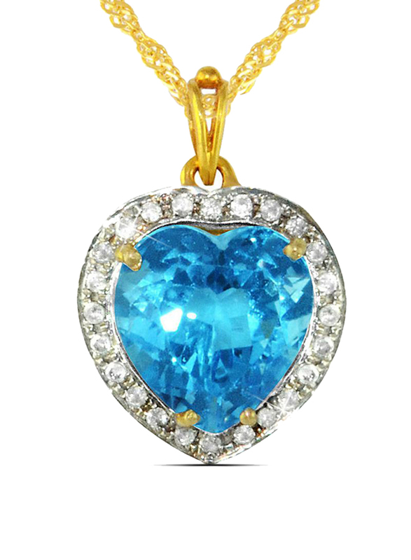 Vera Perla 18K Gold Necklace for Women, with 0.14ct Genuine Diamonds and Swiss Blue Topaz Stone Pendant, 2.5g Pendant, Gold