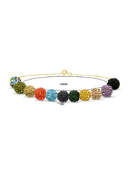 Vera Perla 18K Solid Yellow Gold Chain Bracelet for Women, with 10mm Crystal Balls, Gold/Multicolor
