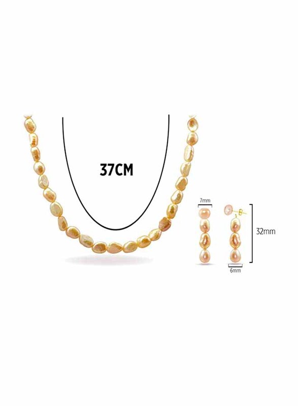 Vera Perla 2-Pieces 10K Gold Jewellery Set for Women, with 37cm Necklace and Earrings, with Pearl Stones, Rose Gold