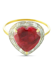 Vera Perla 18k Gold Fashion Ring for Women, with 0.13 ct Genuine Diamonds and Heart Cut Ruby Stone, Red/Gold/Clear, US 6.5