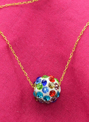 Vera Perla 10K Solid Gold Pendant Necklace for Women, with 10 mm Crystal Ball, Blue/Red/Green/Gold